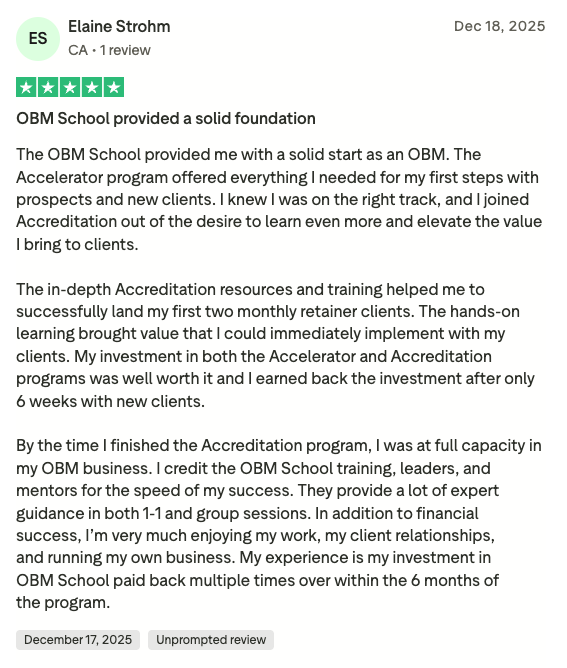 Elaine Strohm review on Trustpilot